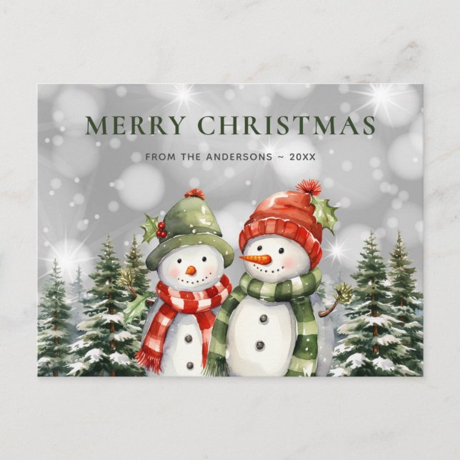Merry Christmas Snowman Holiday Postcard (Front)
