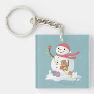 Merry Christmas: Snowman Illustration Art Key Ring