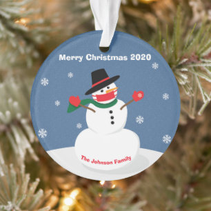 Merry Christmas Snowman in Covid Face Mask Custom Ornament