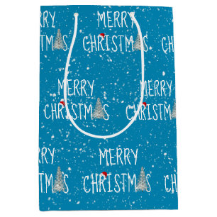 Merry Christmas Snowman in Snowflakes Medium Gift Bag