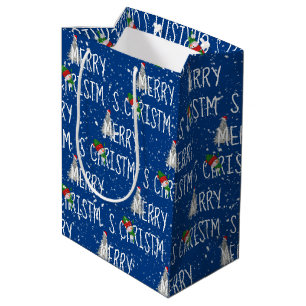 Merry Christmas Snowman in Snowflakes Medium Gift Bag