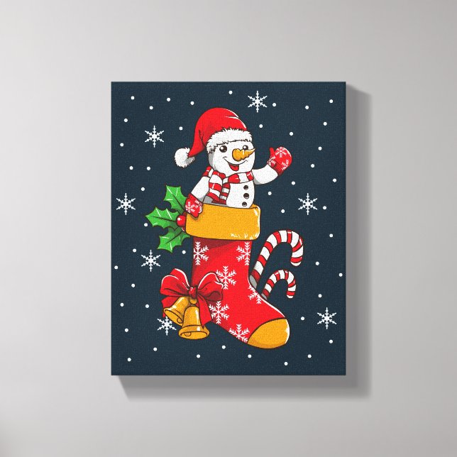 Merry Christmas Snowman in Stockings Canvas Print (Front)