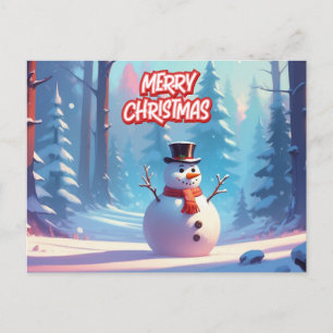 Merry Christmas Snowman in the Winter Snow Holiday Postcard