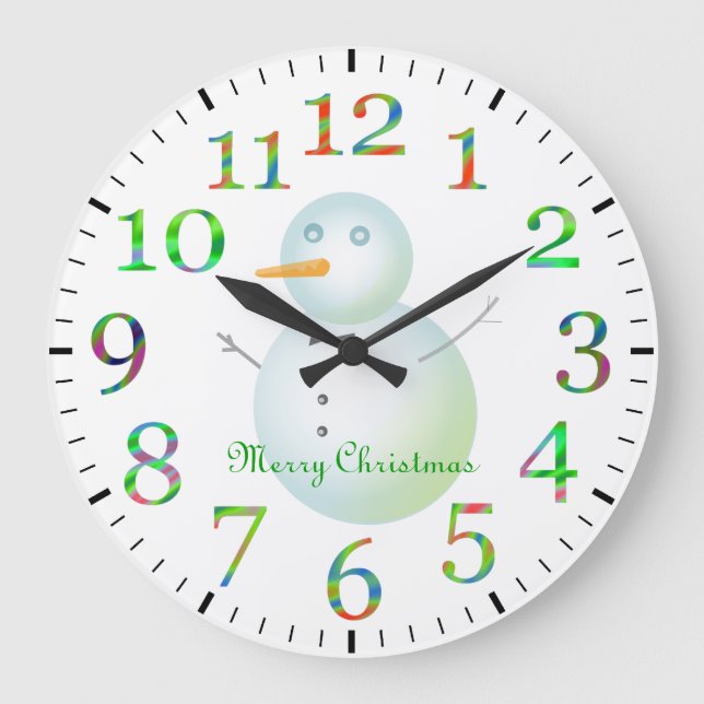 Merry Christmas Snowman Large Clock (Front)
