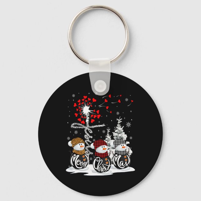 Merry Christmas Snowman Leopard Buffalo Red Plaid  Key Ring (Front)