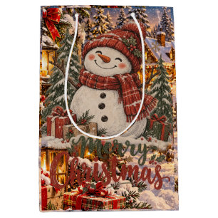 Merry Christmas Snowman Medium Gift Bag