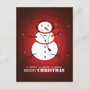 Merry Christmas Snowman Music Holiday Postcard