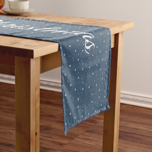 Merry Christmas Snowman On Stars Short Table Runner (In Situ)