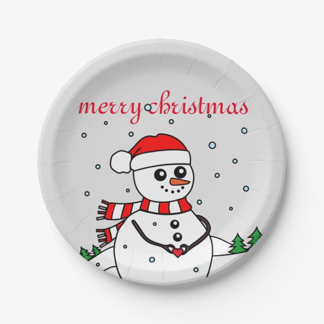Merry Christmas Snowman  Paper Plate (Front)