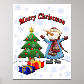 Merry Christmas Snowman Poster