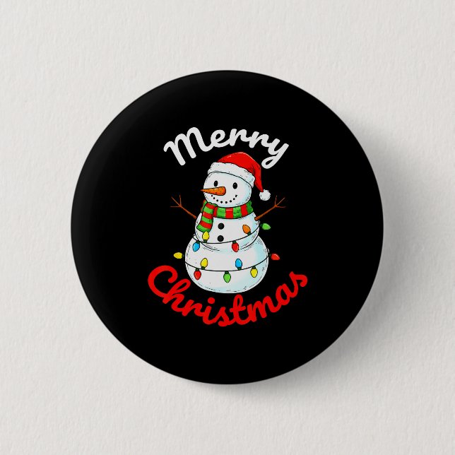 Merry Christmas Snowman Santa Hat Holiday Kids Men 6 Cm Round Badge (Front)