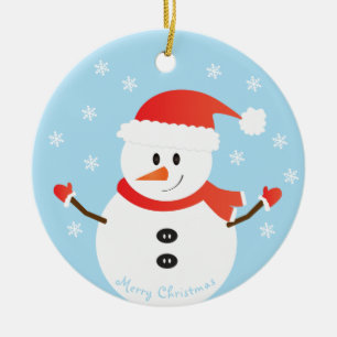 Merry Christmas Snowman Snowflakes Ceramic Tree Decoration