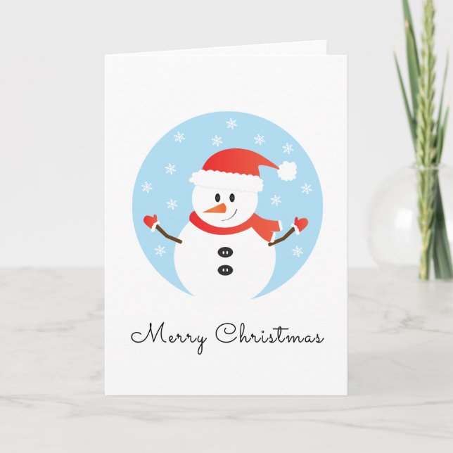 Merry Christmas Snowman Snowflakes Red Card (Front)