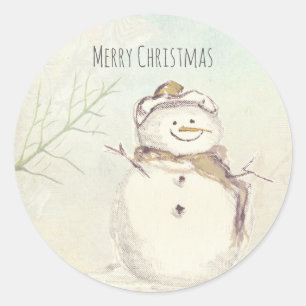 Merry Christmas Snowman Snowflakes Winter Classic Round Sticker