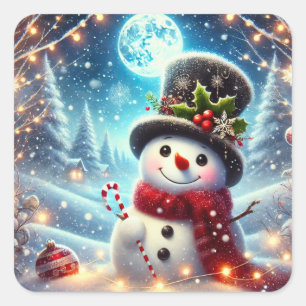 Merry Christmas Snowman Square Sticker