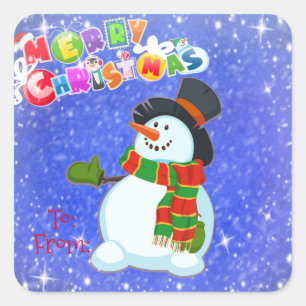 Merry Christmas Snowman Square Sticker