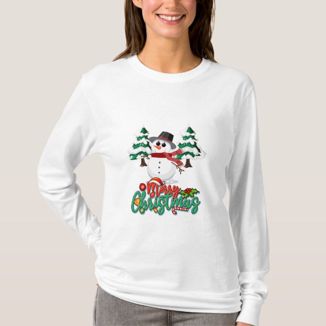 Merry Christmas Snowman T-Shirt (Front)