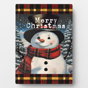 Merry Christmas Snowman Tabletop Plaque with Easel