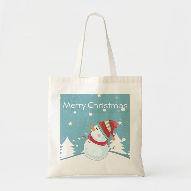 Merry Christmas Snowman Tote Bag (Front)