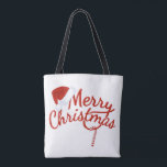Merry Christmas Snowman Tote Bag<br><div class="desc">A two sided rugged tote with a sweet snowman and snowflakes on one side and a message of Merry Christmas on the other. The Merry Christmas script has a Santa hat on the top and a dangling peppermint candy cane on the bottom. It's a lovely two sided bag great for...</div>