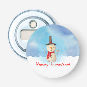 Merry Christmas Snowman Waving And Smiling Bottle Opener