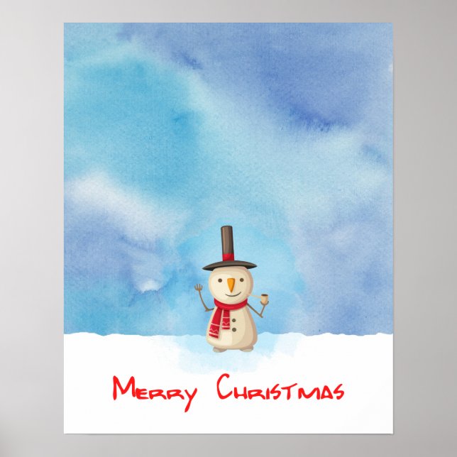 Merry Christmas Snowman Waving And Smiling Poster (Front)