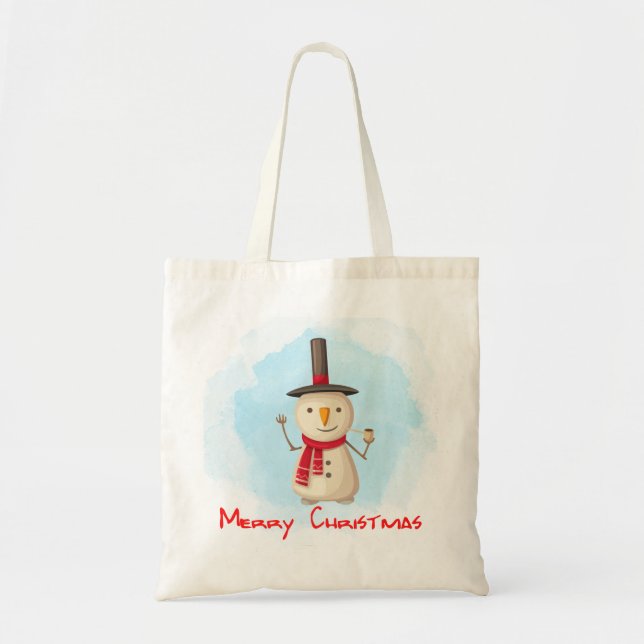 Merry Christmas Snowman Waving And Smiling Tote Bag (Front)