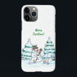 Merry Christmas! Snowman with Cat and Puppy<br><div class="desc">Merry Christmas! Snowman with Cat and Puppy - little Dog ~~~ coloured pencil drawing by Krisi ArtKSZP ~~~ Store Category >>> Merry Christmas for Kids >>> Snowman with Cat and Puppy</div>