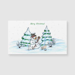 Merry Christmas! Snowman with Cat and Puppy