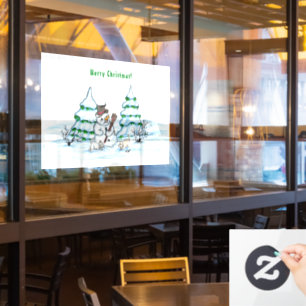 Merry Christmas! Snowman with Cat and Puppy