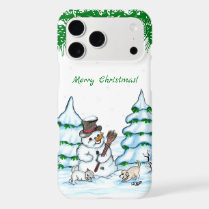 Merry Christmas! Snowman with Cat and Puppy