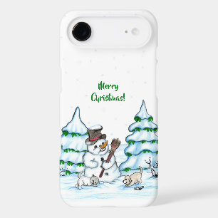 Merry Christmas! Snowman with Cat and Puppy