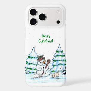 Merry Christmas! Snowman with Cat and Puppy