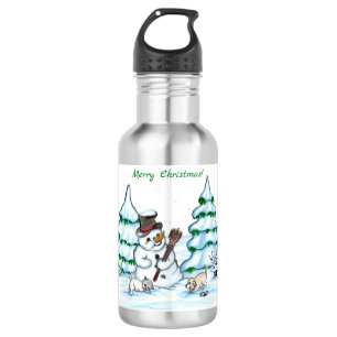 Merry Christmas! Snowman with Cat and Puppy 532 Ml Water Bottle