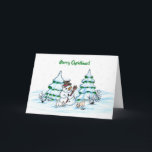 Merry Christmas! Snowman with Cat and Puppy Card<br><div class="desc">Merry Christmas! Snowman with Cat and Puppy - little Dog ~~~ coloured pencil drawing by Krisi ArtKSZP ~~~ Store Category >>> Merry Christmas for Kids >>> Snowman with Cat and Puppy</div>