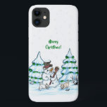 Merry Christmas! Snowman with Cat and Puppy Case-Mate iPhone Case<br><div class="desc">Merry Christmas! Snowman with Cat and Puppy - little Dog ~~~ coloured pencil drawing by Krisi ArtKSZP ~~~ Store Category >>> Merry Christmas for Kids >>> Snowman with Cat and Puppy</div>