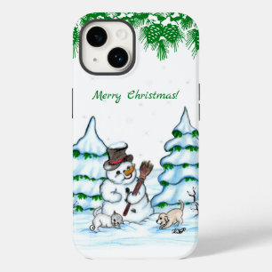 Merry Christmas! Snowman with Cat and Puppy Case-Mate iPhone 14 Case