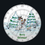 Merry Christmas! Snowman with Cat and Puppy Dartboard<br><div class="desc">Merry Christmas! Snowman with Cat and Puppy - little Dog ~~~ coloured pencil drawing by Krisi ArtKSZP ~~~ Store Category >>> Merry Christmas for Kids >>> Snowman with Cat and Puppy</div>