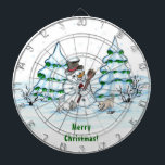 Merry Christmas! Snowman with Cat and Puppy Dartboard<br><div class="desc">Merry Christmas! Snowman with Cat and Puppy - little Dog ~~~ coloured pencil drawing by Krisi ArtKSZP ~~~ Store Category >>> Merry Christmas for Kids >>> Snowman with Cat and Puppy</div>