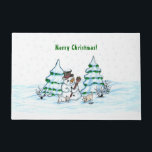 Merry Christmas! Snowman with Cat and Puppy Doormat<br><div class="desc">Merry Christmas! Snowman with Cat and Puppy - little Dog ~~~ coloured pencil drawing by Krisi ArtKSZP ~~~ Store Category >>> Merry Christmas for Kids >>> Snowman with Cat and Puppy</div>
