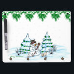 Merry Christmas! Snowman with Cat and Puppy Dry Erase Board With Key Ring Holder<br><div class="desc">Merry Christmas! Snowman with Cat and Puppy - little Dog ~~~ coloured pencil drawing by Krisi ArtKSZP ~~~ Store Category >>> Merry Christmas for Kids >>> Snowman with Cat and Puppy</div>