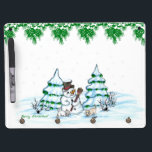 Merry Christmas! Snowman with Cat and Puppy Dry Erase Board With Key Ring Holder<br><div class="desc">Merry Christmas! Snowman with Cat and Puppy - little Dog ~~~ coloured pencil drawing by Krisi ArtKSZP ~~~ Store Category >>> Merry Christmas for Kids >>> Snowman with Cat and Puppy</div>