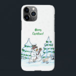 Merry Christmas! Snowman with Cat and Puppy iPhone 11Pro Case<br><div class="desc">Merry Christmas! Snowman with Cat and Puppy - little Dog ~~~ coloured pencil drawing by Krisi ArtKSZP ~~~ Store Category >>> Merry Christmas for Kids >>> Snowman with Cat and Puppy</div>