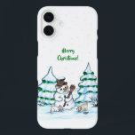 Merry Christmas! Snowman with Cat and Puppy iPhone 16 Plus Case<br><div class="desc">Merry Christmas! Snowman with Cat and Puppy - little Dog ~~~ colored pencil drawing by Krisi ArtKSZP ~~~ Store Category >>> Merry Christmas for Kids >>> Snowman with Cat and Puppy</div>