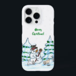 Merry Christmas! Snowman with Cat and Puppy iPhone 16 Pro Case<br><div class="desc">Merry Christmas! Snowman with Cat and Puppy - little Dog ~~~ colored pencil drawing by Krisi ArtKSZP ~~~ Store Category >>> Merry Christmas for Kids >>> Snowman with Cat and Puppy</div>