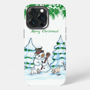 Merry Christmas! Snowman with Cat and Puppy iPhone 13 Pro Case