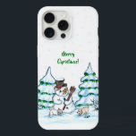 Merry Christmas! Snowman with Cat and Puppy iPhone 15 Pro Max Case<br><div class="desc">Merry Christmas! Snowman with Cat and Puppy - little Dog ~~~ coloured pencil drawing by Krisi ArtKSZP ~~~ Store Category >>> Merry Christmas for Kids >>> Snowman with Cat and Puppy</div>