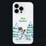 Merry Christmas! Snowman with Cat and Puppy iPhone 14 Pro Max Case<br><div class="desc">Merry Christmas! Snowman with Cat and Puppy - little Dog ~~~ coloured pencil drawing by Krisi ArtKSZP ~~~ Store Category >>> Merry Christmas for Kids >>> Snowman with Cat and Puppy</div>