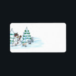 Merry Christmas! Snowman with Cat and Puppy Label<br><div class="desc">Merry Christmas! Snowman with Cat and Puppy - little Dog ~~~ coloured pencil drawing by Krisi ArtKSZP ~~~ Store Category >>> Merry Christmas for Kids >>> Snowman with Cat and Puppy</div>