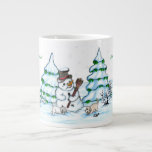 Merry Christmas! Snowman with Cat and Puppy Large Coffee Mug<br><div class="desc">Merry Christmas! Snowman with Cat and Puppy - little Dog ~~~ coloured pencil drawing by Krisi ArtKSZP ~~~ Store Category >>> Merry Christmas for Kids >>> Snowman with Cat and Puppy</div>